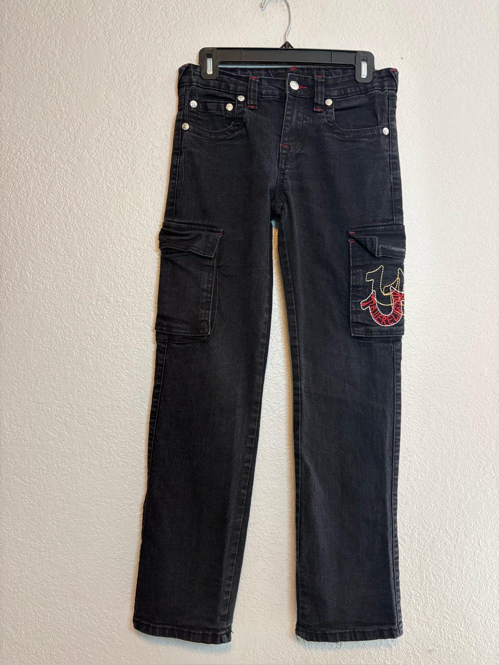 True Religion Boys Teen Cargo Pants Relaxed Straight Rickey Black Jeans